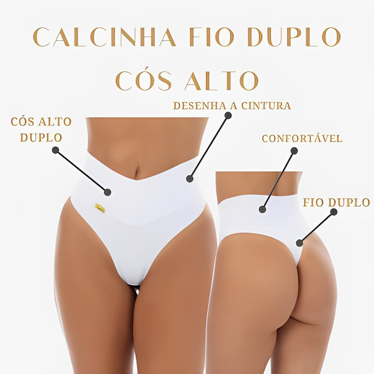 Kit 10 Calcinhas Cós Alto - Fio Dental Duplo